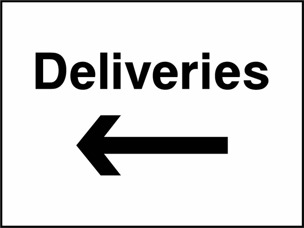 Deliveries — Left arrow sign. Original hotel notice artwork HOTE0006.