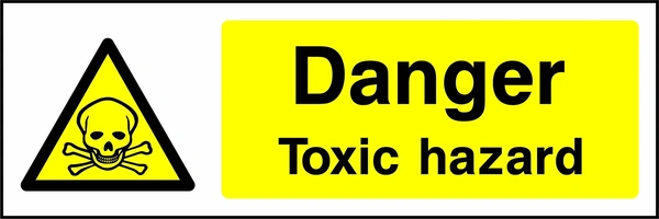 Danger — Toxic hazard sign with yellow triangular skull and crossbones pictogram beside wording. Artwork CHEM0017.