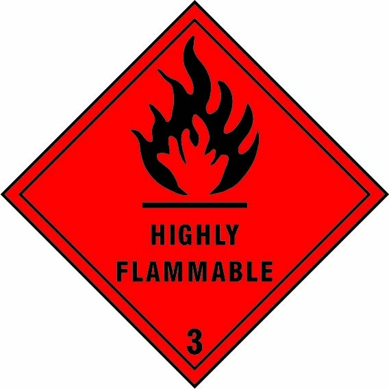 Highly flammable — 3 sign showing diamond-shaped dangerous-substance symbol with supplied colours and markings. Artwork DANG0002.