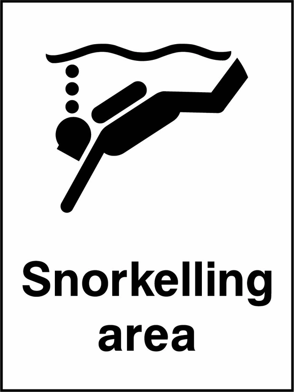 Snorkelling area sign showing a black water-activity pictogram above the printed wording. Artwork WATE0027.