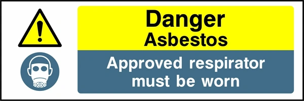 Danger — Asbestos — Approved respirator must be worn. Stacked message panels. Artwork MULT0023.