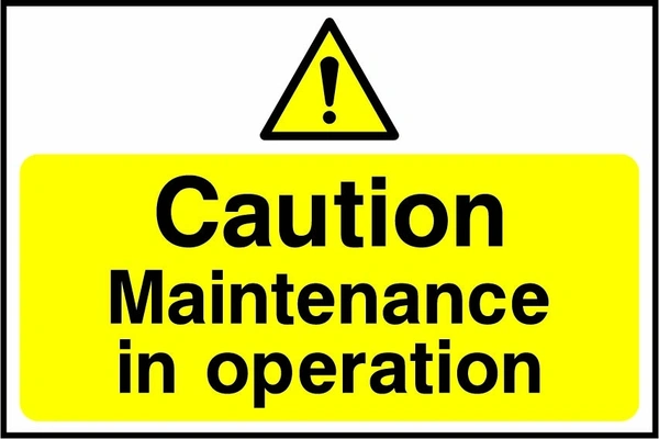 Caution — Maintenance in operation. a yellow warning panel and hazard symbol. Artwork LOCK0021.