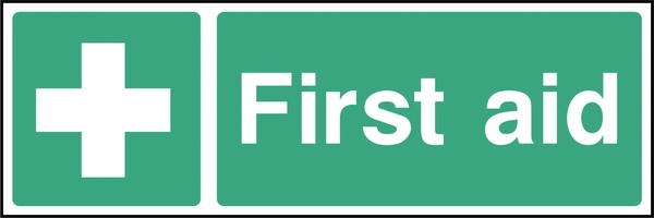 First aid sign showing white cross beside wording. Artwork FAID0033.