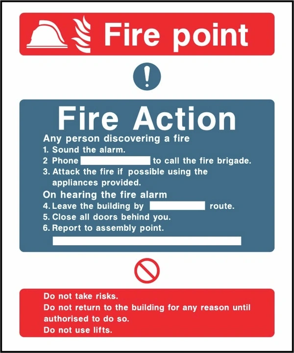 Fire point — Fire Action printed notice with the original action instructions and layout. Artwork FACT0006.