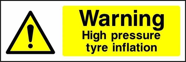 Warning — High pressure tyre inflation sign showing yellow hazard warning artwork with the printed garage instruction. Artwork GARA0001.