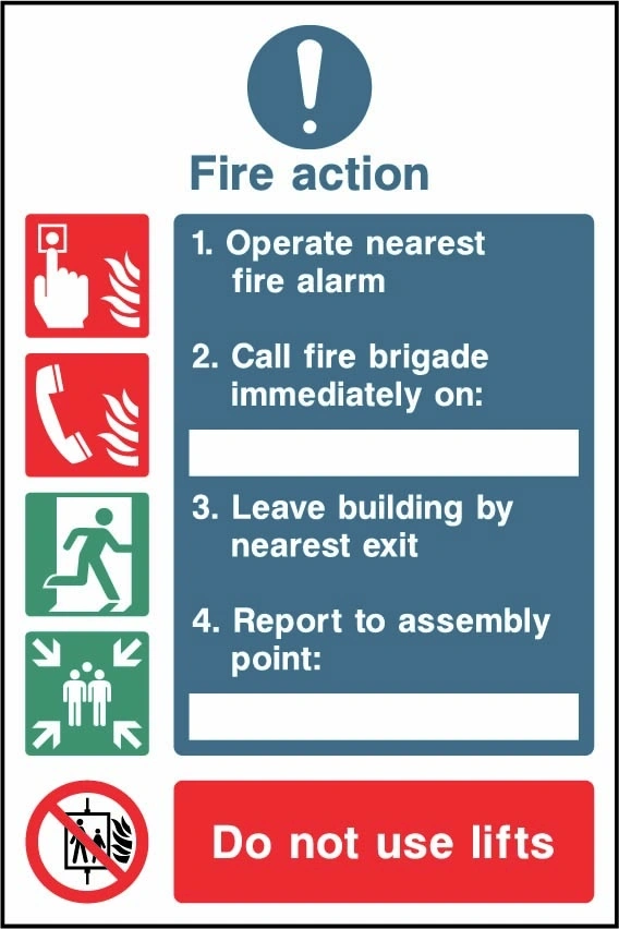 Fire Action printed notice with the original action instructions and layout. Artwork FACT0022.