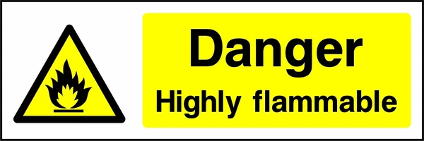 Danger — Highly flammable sign with yellow triangular flame pictogram beside wording. Artwork CHEM0039.