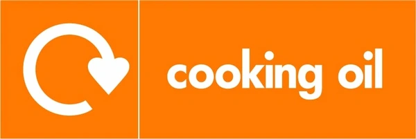 Cooking oil collection-point artwork with a white recycling arrow and wording on orange. OTHE0003.