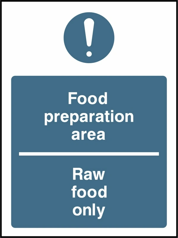 Food preparation area — Raw food only. Food processing sign artwork FOOD0030.