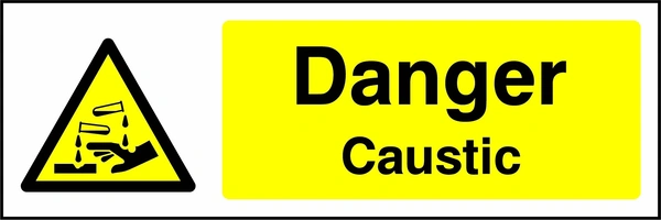 Danger — Caustic sign with yellow triangular corrosion pictogram beside wording. Artwork CHEM0002.