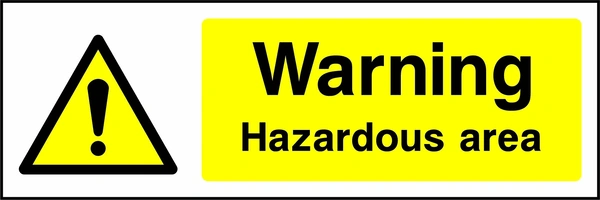 Warning — Hazardous area sign showing yellow exclamation warning pictogram beside wording. Artwork GENE0027.