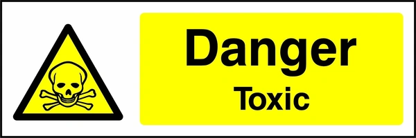Danger — Toxic sign with yellow triangular skull and crossbones pictogram beside wording. Artwork CHEM0015.