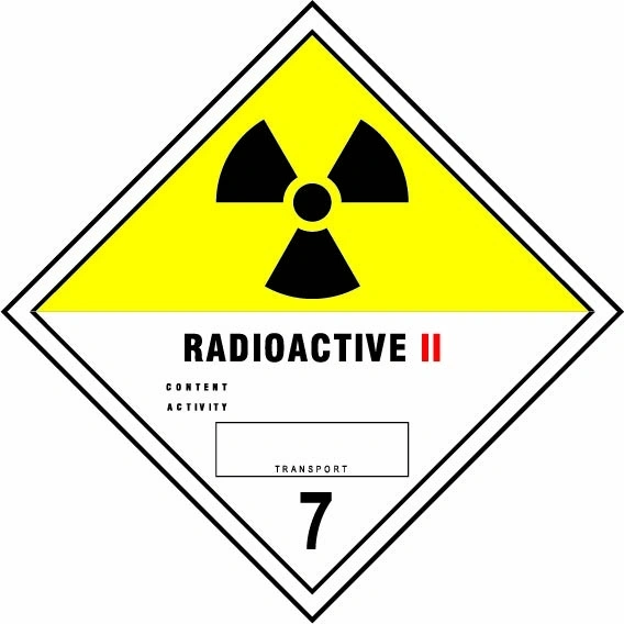 Radioactive II — 7 sign showing diamond-shaped dangerous-substance symbol with supplied colours and markings. Artwork DANG0021.