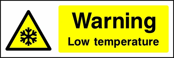 Warning — Low temperature sign showing yellow snowflake warning pictogram beside wording. Artwork GENE0038.