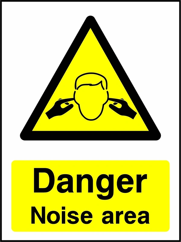 Danger — Noise area sign showing yellow noise area warning triangle above wording. Artwork MACH0022.