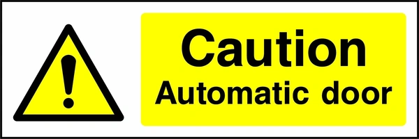 Caution — Automatic door sign showing yellow exclamation warning pictogram beside wording. Artwork GENE0010.