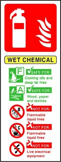 WET CHEMICAL sign showing white vertical wet chemical identification chart. Artwork FEQP0085.