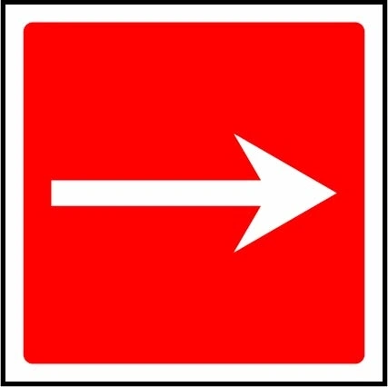 Fire equipment direction — Right sign showing white right-pointing arrow on red. Artwork FEQP0054.
