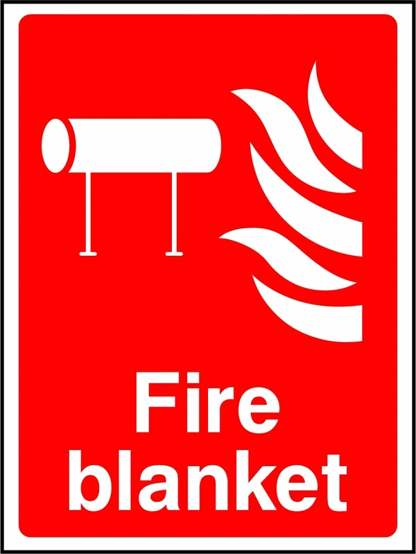 Fire blanket sign showing blanket and flame pictograms. Artwork FEQP0014.