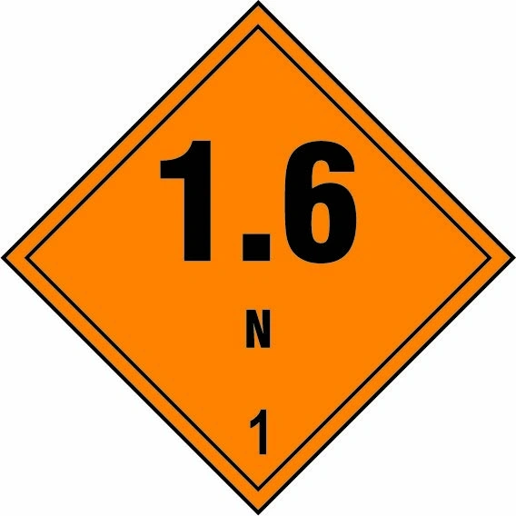 1.6 N — 1 sign showing diamond-shaped dangerous-substance symbol with supplied colours and markings. Artwork DANG0034.