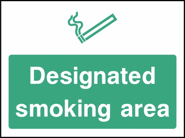 Designated smoking area sign. green smoking or vaping pictogram and wording panel. Artwork SMOK0085.