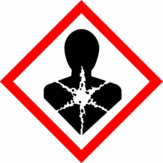 Health hazard red diamond pictogram sign showing diamond-shaped dangerous-substance symbol with supplied colours and markings. Artwork DANG0048.
