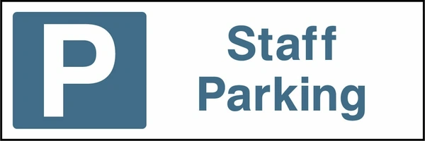 Staff Parking sign showing a blue identification pictogram beside the printed location wording. Artwork GARA0021.