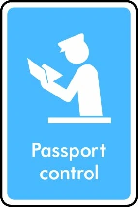 Passport control printed sign. Blue information artwork INFO0036.