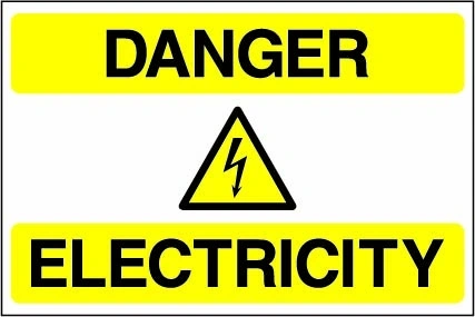 Danger — Electricity sign showing yellow electrical lightning bolt warning triangle with wording. Artwork ELEC0067.