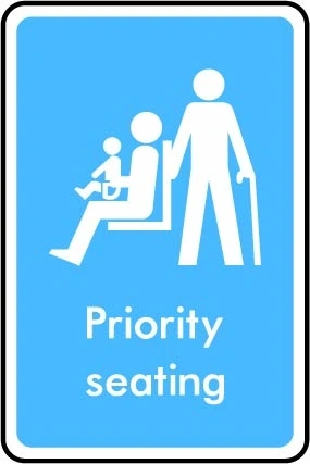 Priority seating printed sign. Blue information artwork INFO0024.