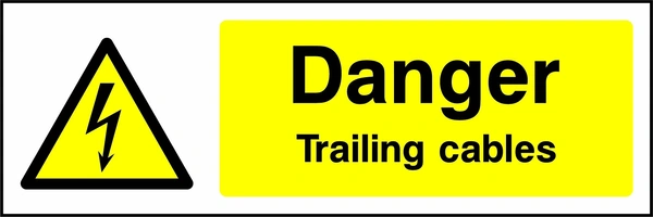 Danger — Trailing cables sign showing yellow electrical lightning bolt warning triangle beside wording. Artwork ELEC0026.