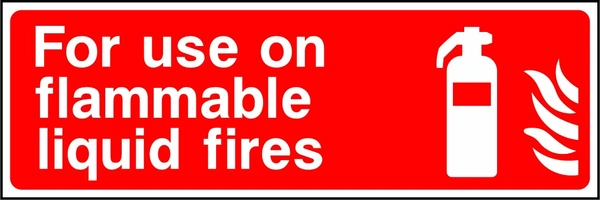 For use on flammable liquid fires sign showing flammable-liquid fire letterbox wording. Artwork FEQP0037.