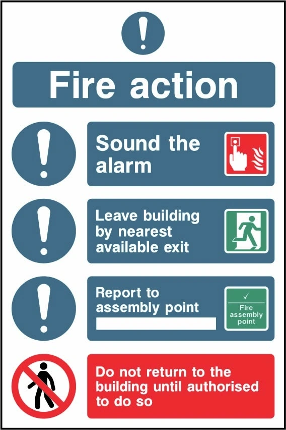 Fire Action printed notice with the original action instructions and layout. Artwork FACT0024.