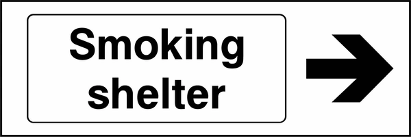 Smoking shelter — Right arrow sign. black smoking-shelter wording and directional arrow. Artwork SMOK0073.