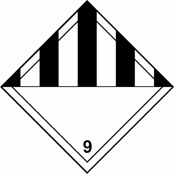 Class 9 striped diamond pictogram sign showing diamond-shaped dangerous-substance symbol with supplied colours and markings. Artwork DANG0038.