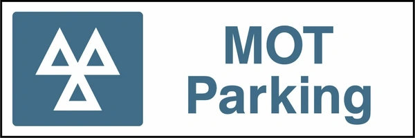 MOT Parking sign showing a blue identification pictogram beside the printed location wording. Artwork GARA0016.