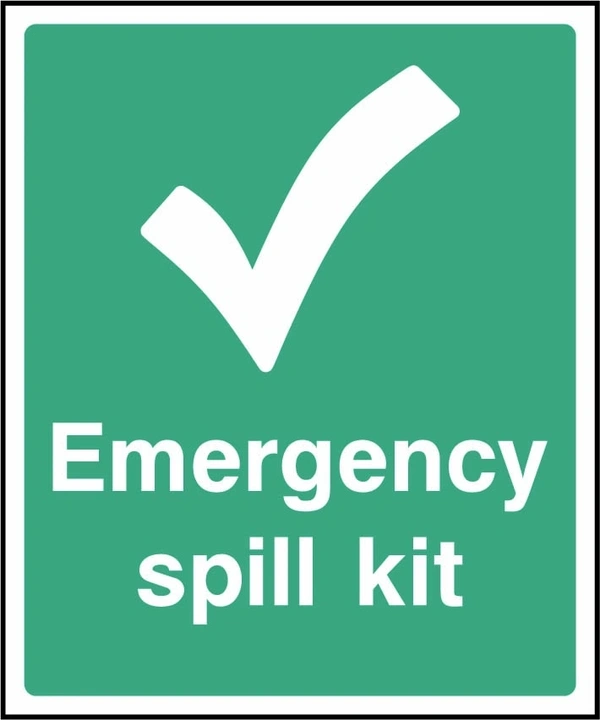 Emergency spill kit sign showing tick symbol. Artwork FAID0010.