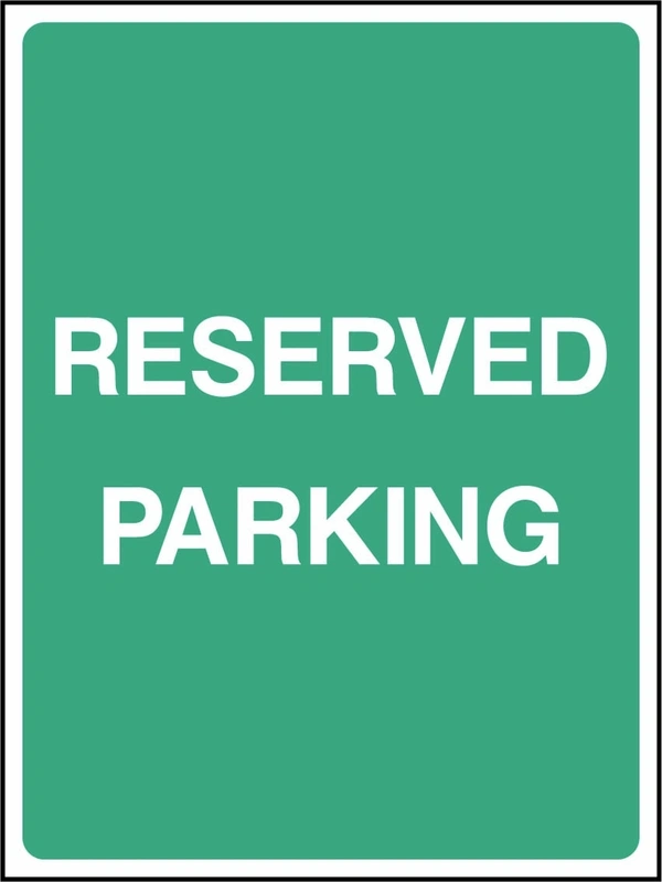 Reserved Parking sign. green background with white lettering. Supplied artwork PARK0036.