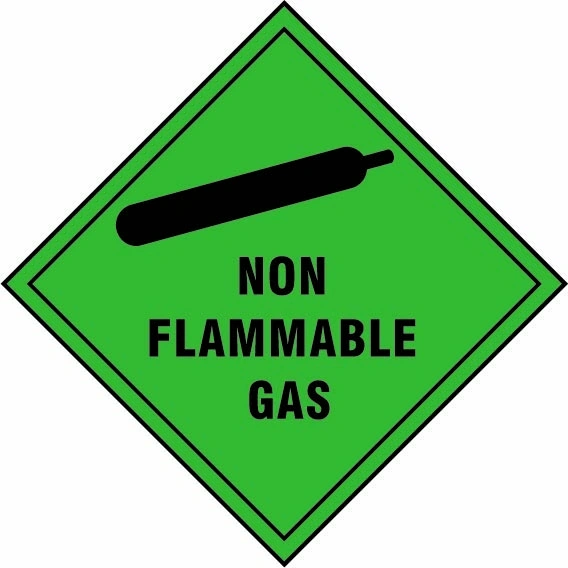 Non flammable gas sign showing diamond-shaped dangerous-substance symbol with supplied colours and markings. Artwork DANG0008.