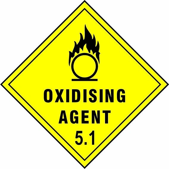 Oxidising agent — 5.1 sign showing diamond-shaped dangerous-substance symbol with supplied colours and markings. Artwork DANG0017.