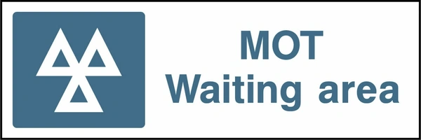 MOT Waiting area sign showing a blue identification pictogram beside the printed location wording. Artwork GARA0014.