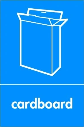 Cardboard recycling sign showing white material illustration and wording on a blue portrait panel. Artwork PAPE0033.