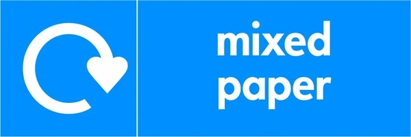 Mixed paper recycling sign showing white recycling arrow and wording on a blue letterbox panel. Artwork PAPE0003.
