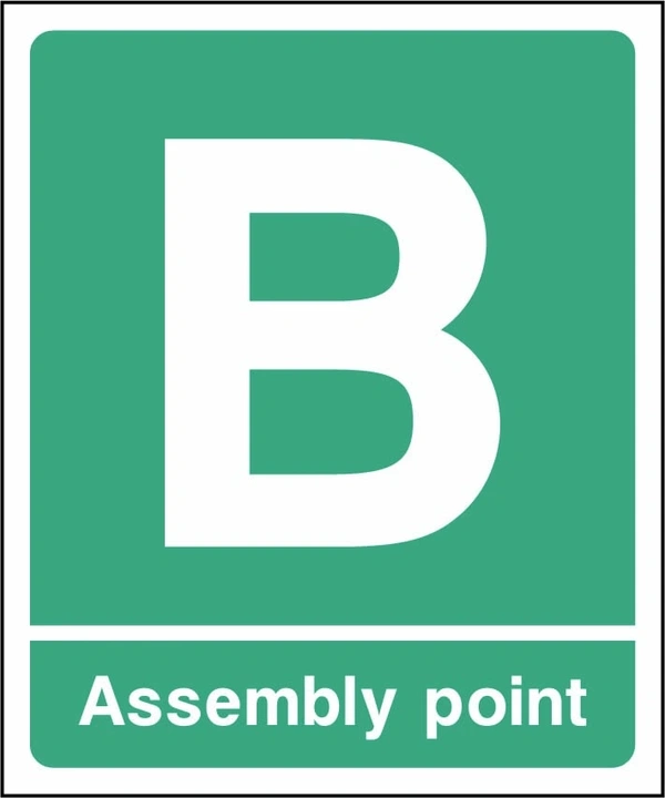 B — Assembly point sign showing portrait assembly point B. Artwork EMER0091.