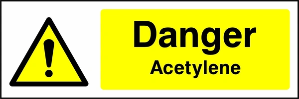 Danger — Acetylene sign with yellow triangular exclamation mark pictogram beside wording. Artwork CHEM0022.