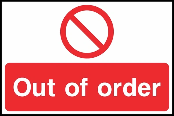Out of order. a red prohibition panel and symbol. Artwork LOCK0014.