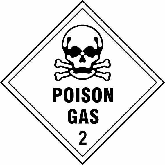 Poison gas — 2 sign showing diamond-shaped dangerous-substance symbol with supplied colours and markings. Artwork DANG0027.