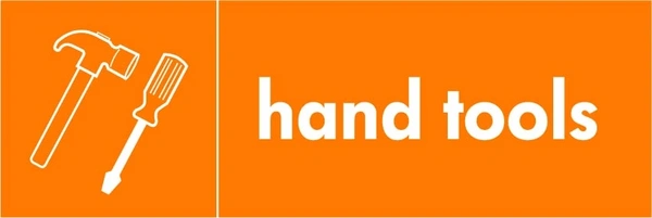 Hand tools collection-point artwork with a white item illustration and wording on orange. OTHE0016.