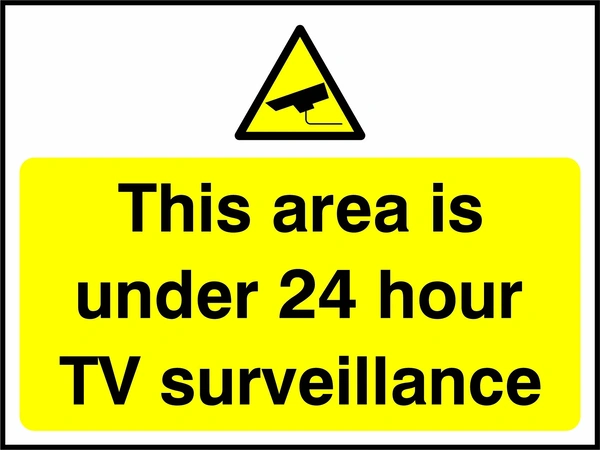 This area is under 24 hour TV surveillance sign. yellow pictogram and text panel. Artwork SECU0050.