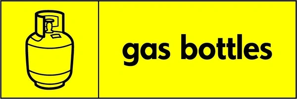 Gas bottles sign showing black pictogram and wording on a yellow panel. Artwork HAZA0005.